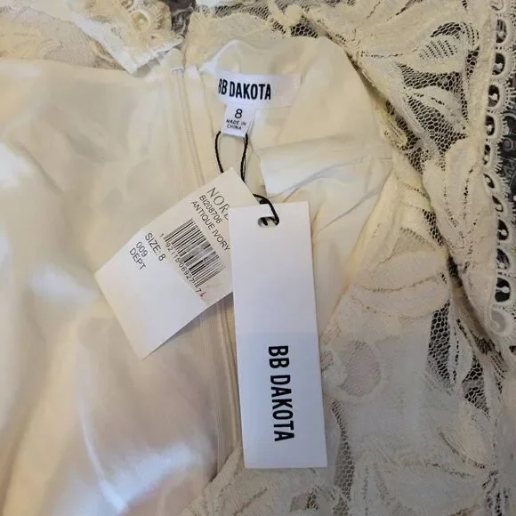 BB Dakota Revolve Rease Ruffle Lace Dress in Antique Ivory - Size 6 *NEW w/ Tag* - Picture 7 of 8